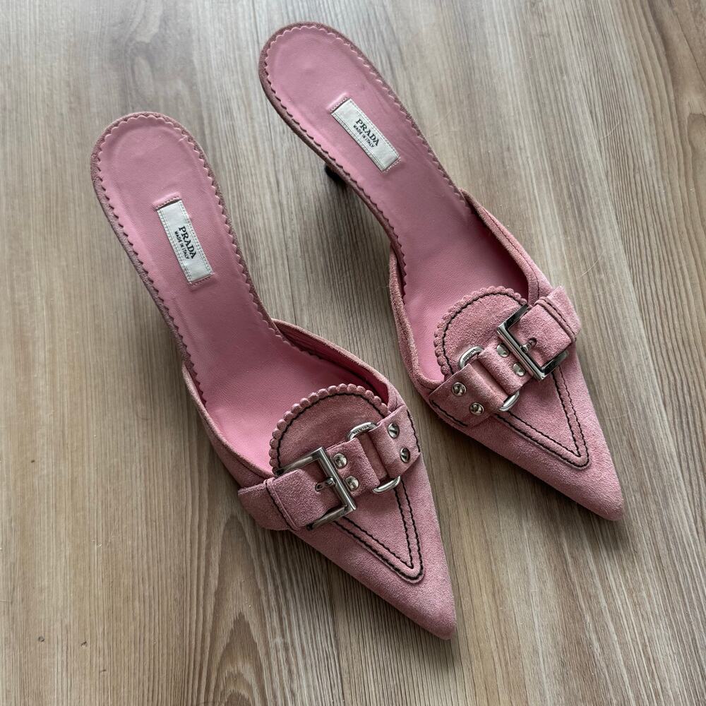 Authentic Prada Dusty Rose Pink Suede Kitten Heel Mule 40